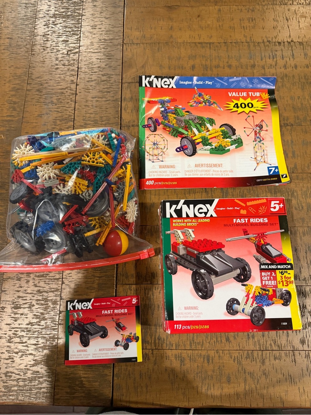 K’NEX 12077 400 Piece Value Tub + 11604 Fast Rides Parts Manuals Box Lot